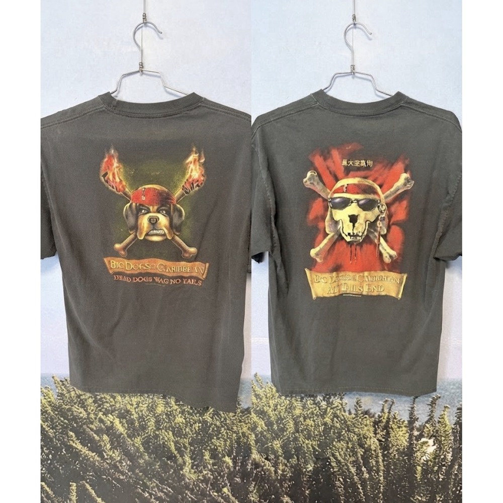 Lot Of 2 Big Dogs Vintage 2000s Black Pirate Skull Dog Graphic Cotton Men's XL